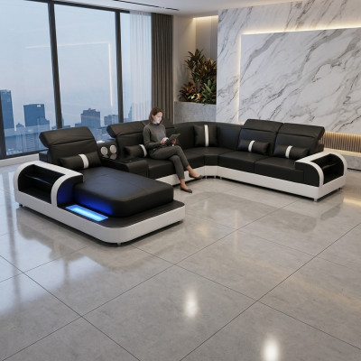 Moderne Schwarz Weiß eckgarnitur sofa polster eckcouch couch uform sofas led neu