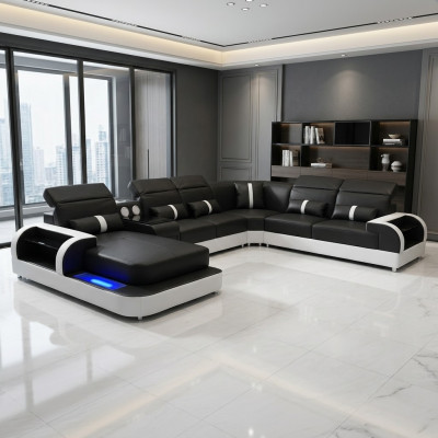 Moderne Schwarz Weiß eckgarnitur sofa polster eckcouch couch uform sofas led neu