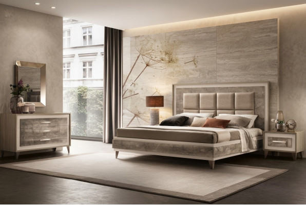 Modern Schlafzimmer Set Bett Nachttisch Kommode Spiegel Neu 4tlg. arredoclassic