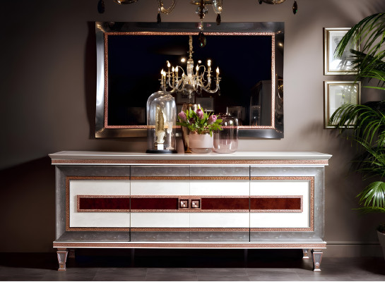 Kommode mit Spiegel Holz Möbel Anrichte Luxus Möbel 2tlg Garnitur arredoclassic