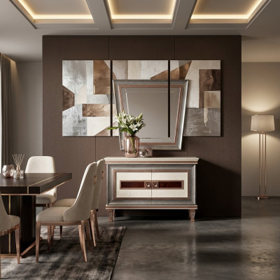 Konsolen Tisch Kommode mit Spiegel Luxus Möbel Set Konsole 2tlg. Made in Italy