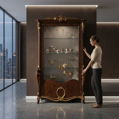 Wohnzimmer Möbel Klassische Holz Glas Vitrine Glasschrank Schrank Vitrinen Neu