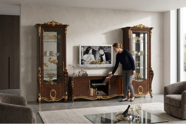 Wohnwand Barock Stil Wohnzimmer Vitrine Sideboard rtv Regal Wohnwände Schrank