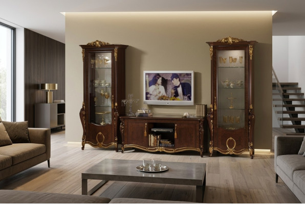 Wohnwand Barock Stil Wohnzimmer Vitrine Sideboard rtv Regal Wohnwände Schrank