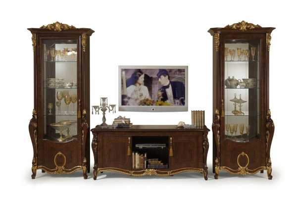 Wohnwand Barock Stil Wohnzimmer Vitrine Sideboard rtv Regal Wohnwände Schrank