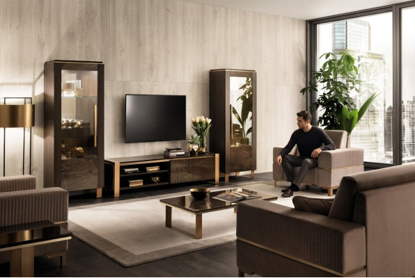 Wohnwand TV Lowboard Elegante Vitrine Wohnzimmer Design Klassisch 3tlg.