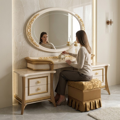 Schminktisch Spiegel Hocker Kommode Set Komplett Schlafzimmer Neu 3tlg. Konsole