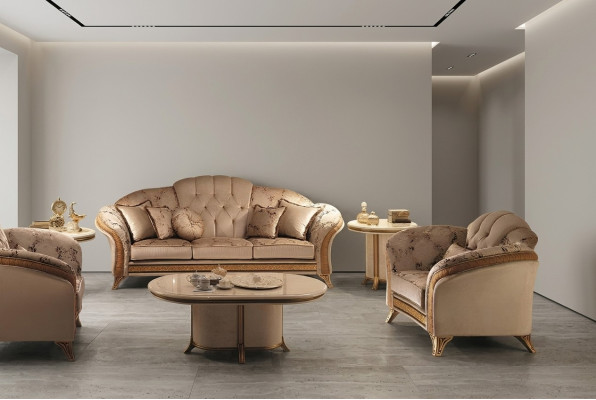 Sofagarnitur 321 Sitzer 2x Beistelltisch Couchtisch Vitrine 7tlg. Wohnzimmer Set