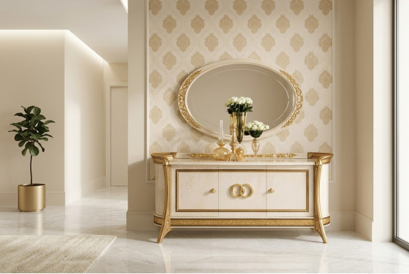 Kommode Holz Möbel Barock mit Spiegel Luxus Italienische Möbel 2tlg Garnitur Neu