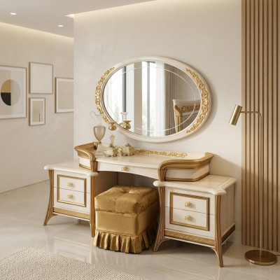 Schminktisch mit Spiegel Luxus Konsole Kommode Schlafzimmer Tisch Barock Rokoko