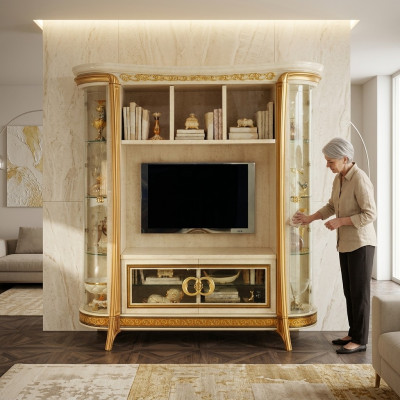 Wohnzimmer Anbau Medien Wand Fernsehwand Fernsehschrank Wohnwand Barock Rokoko
