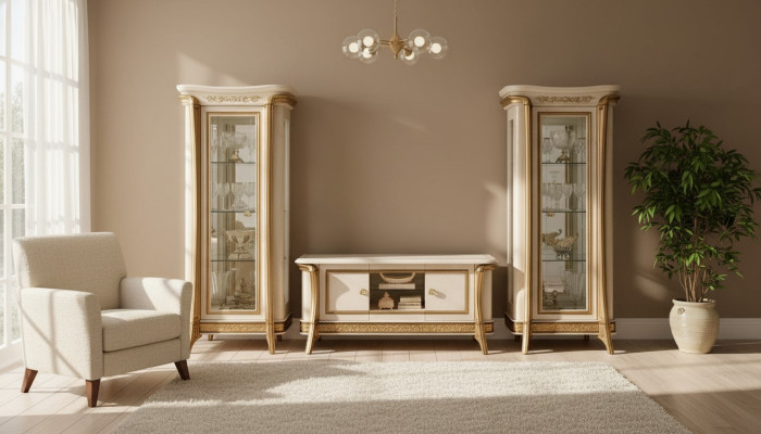 Wohnzimmer Sideboard 2x Vitrine 3tlg. Wohnwand Möbel arredoclassic Set Design