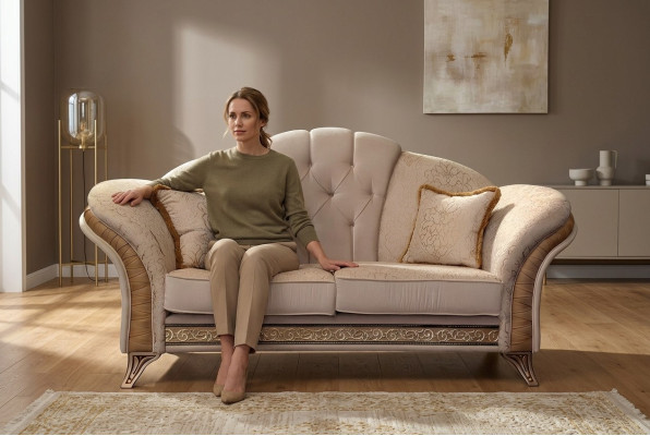 Sofa 2 Sitzer Couch Design Polster Klassische Stoff arredoclassic Zweisitzer