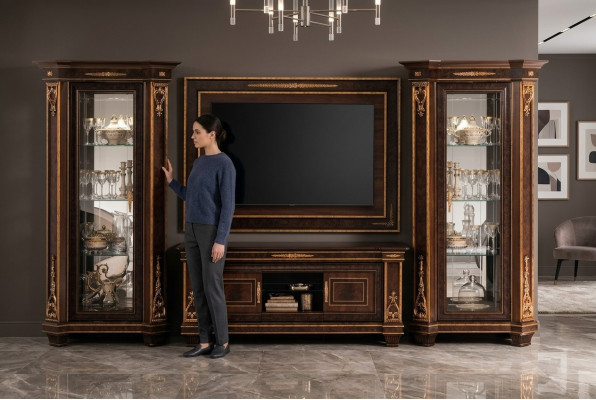 Wohnzimmer Komplettset Wohnzimmerkombination 4 tlg. Wohnwand Holz 2x Vitrine Neu