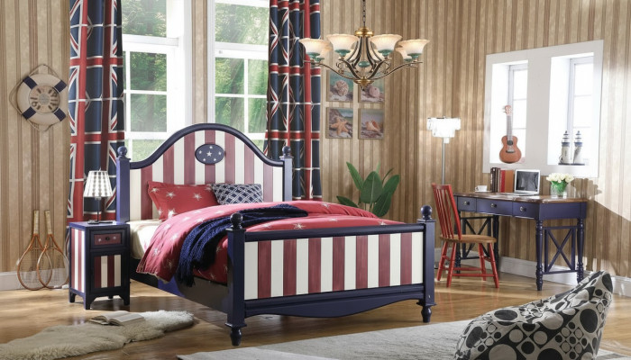 America Bett Kinderzimmer Betten Schlafzimmer Holz echtholz Möbel Blau Design