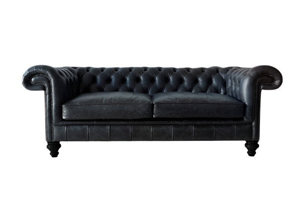 Designer grauer Chesterfield 3-Sitzer Luxus Wohnzimmer Couch
