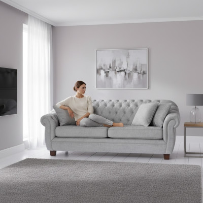 Chesterfield Sofa Couch Polster Stoff Couchen Polster Garnitur 3 Sitzers