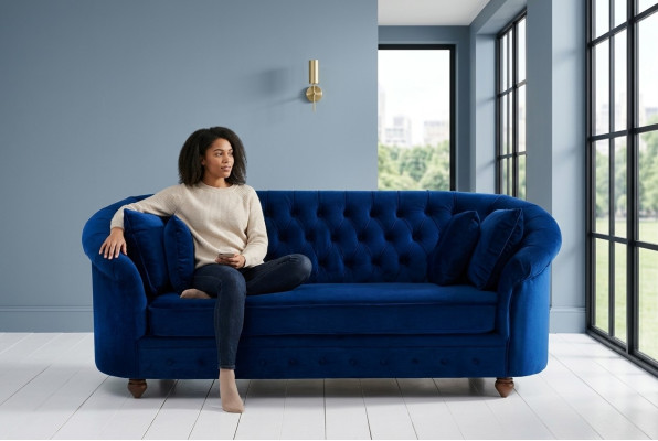 jvmoebel ® - Leder Sofa Couch - Royal Blau Polster Dreisitzer Couch Garnitur