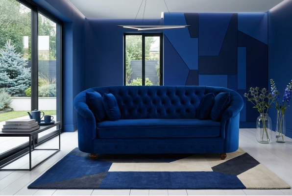 jvmoebel ® - Leder Sofa Couch - Royal Blau Polster Dreisitzer Couch Garnitur