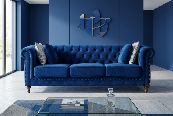 jvmoebel ® - Leder Sofa Couch - Royal Blau Polster Dreisitzer Couch Garnitur