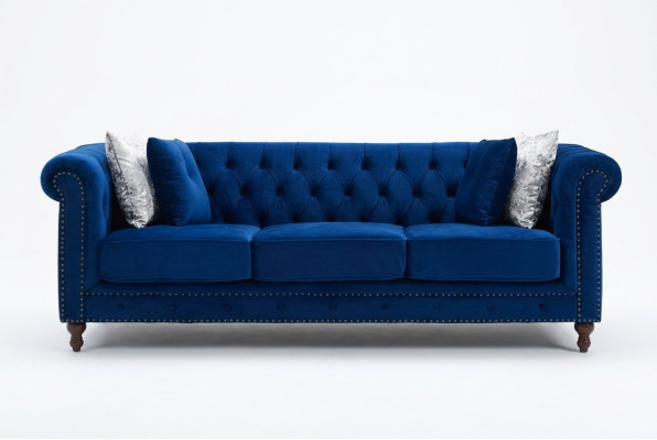 jvmoebel ® - Leder Sofa Couch - Royal Blau Polster Dreisitzer Couch Garnitur