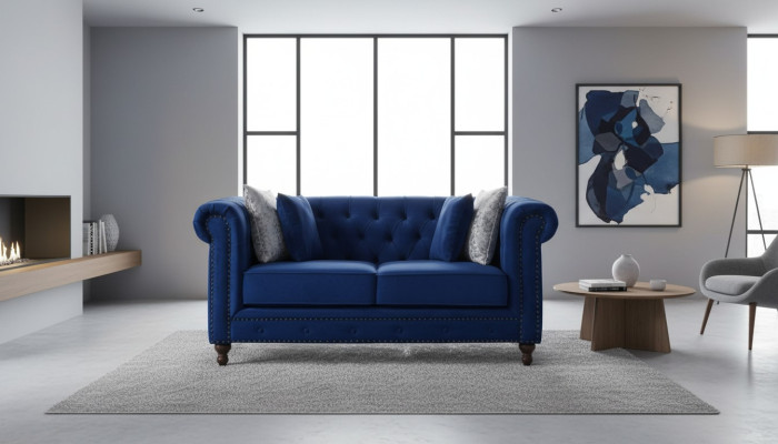 Chesterfield Sofa Couch Polster Stoff Leder Couchen  Polster Garnitur 2 Sitzer