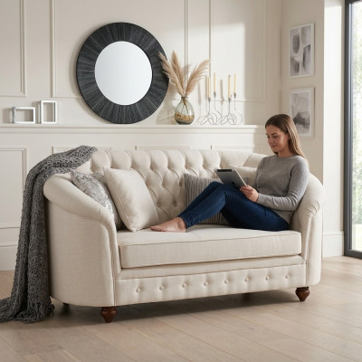 Klassische Textil Couch - Beige Chesterfield Stoff Sofa 2 Sitzer  Neu jvmoebel ®