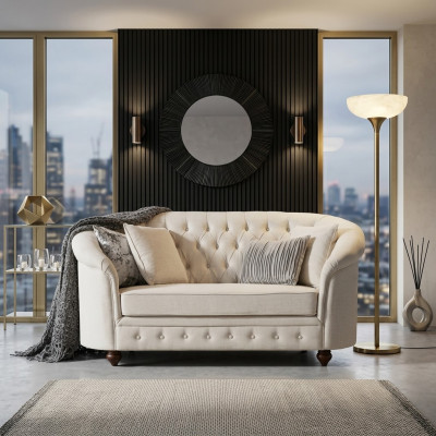 Klassische Textil Couch - Beige Chesterfield Stoff Sofa 2 Sitzer  Neu jvmoebel ®