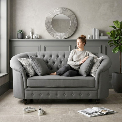 Klassische Textil Couch - Graue Chesterfield Stoff Sofa 2 Sitzer  Neu jvmoebel ®