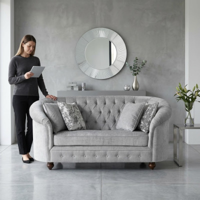 jvmoebel ® - Landhaus Designer Couch - Chesterfield Textil Sofa Grau Stoff Neu