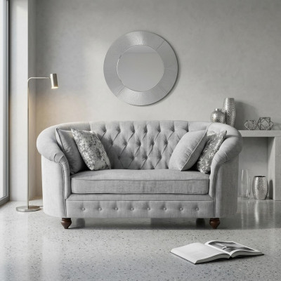 jvmoebel ® - Landhaus Designer Couch - Chesterfield Textil Sofa Grau Stoff Neu