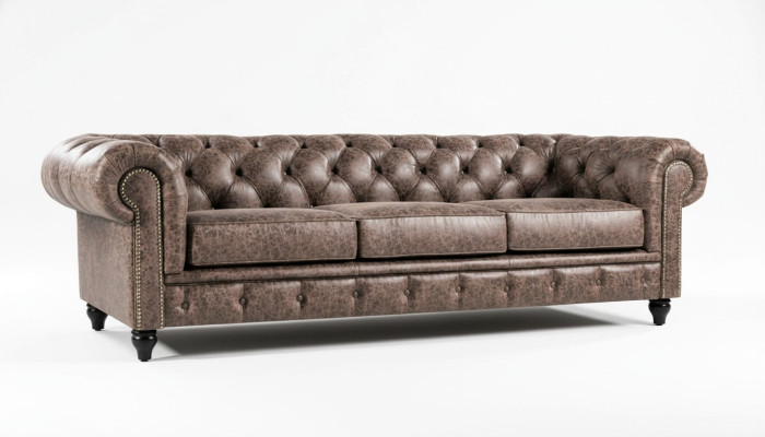 Mens Club Chesterfield Sofa Couch Leder Polster Dreisitzer Braun NEW