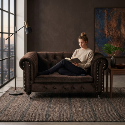 Schwarz Barock Sofa Couch - Chesterfield Stoff 2 Sitzer Leder Textil jvmoebel ®
