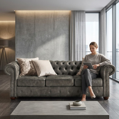 jvmoebel ®  Leder Sofa Couch - Design Polster Dreisitzer Couch Garnitur Braun