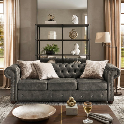 jvmoebel ®  Leder Sofa Couch - Design Polster Dreisitzer Couch Garnitur Braun