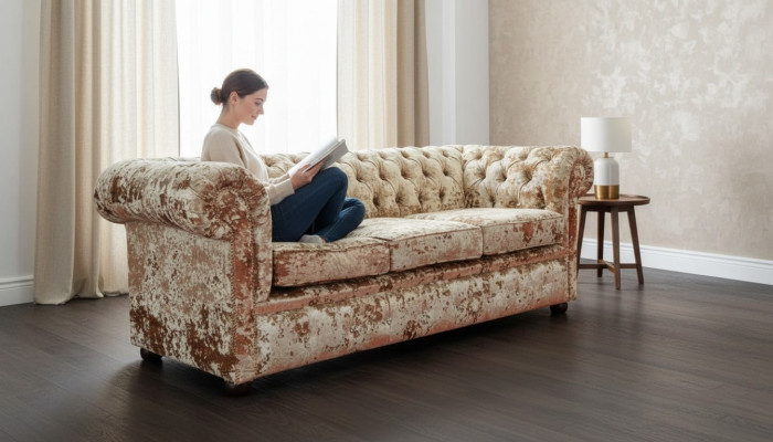 Designer Wohnzimmer Sofa - Textil Samt Stoff Bezug - Klassische Couch