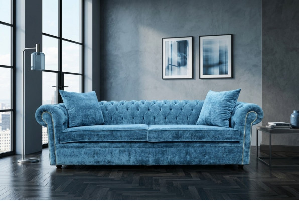 Klassische Wohnzimmer Sofa - Blaue Chesterfield Stoff Couch 3 Sitzer  jvmoebel ®
