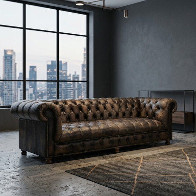 Klassische Chesterfield Couch Schwarz Englische Wohnzimmer Couchen