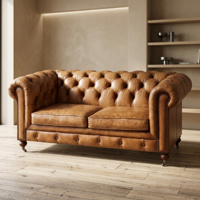 Mens Club Couch  Chesterfield Sofa Leder Polster 2 Sitzer Braun NEW jvmoebel ®