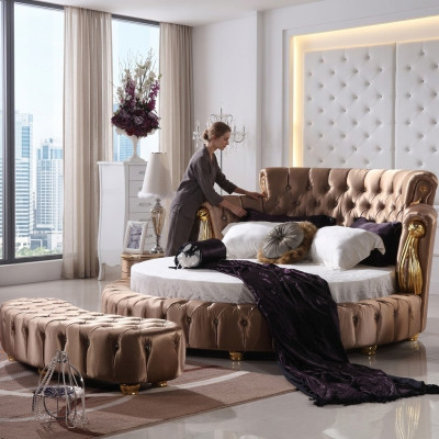 Rundes Bett Chesterfield Designer Rund Betten Schlafzimmer Textil Leder