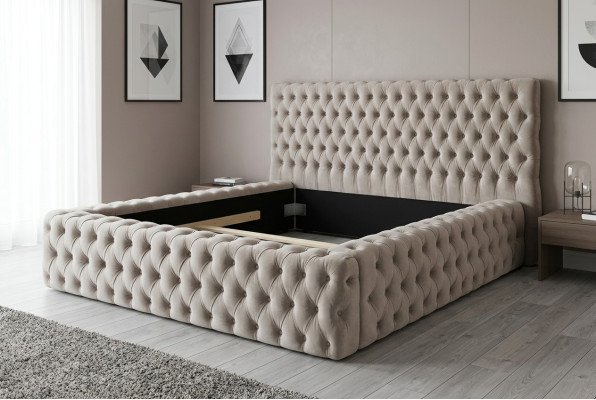 Elegantes Chesterfield Design Englisches Doppelbett in Beige - Betten mit zeitlosem Stil