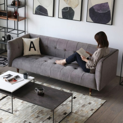 Moderner Grauer Chesterfield 3-Sitzer Luxus Wohnzimmer Couch
