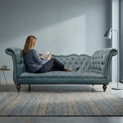 Englisches Luxus Sofa Chesterfield Bunte Textil Couch Turkis Blaue Grüne Couchen