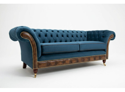 Blaue Chesterfield Stoffsofa Couch Couchen Sofa Sitz Sofas Polster Textil Neu