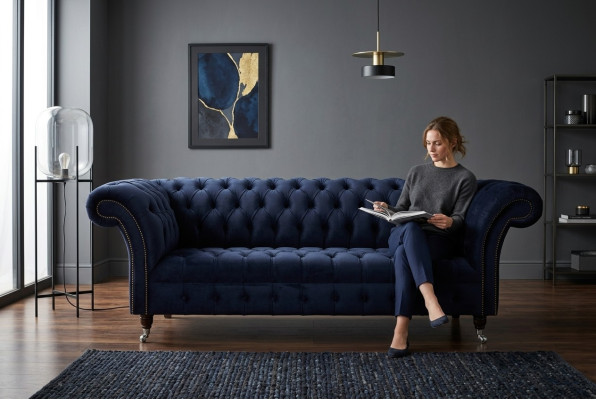 Dunkel-blauer Chesterfield Dreisitzer Moderne Wohnzimmer Luxus Couch