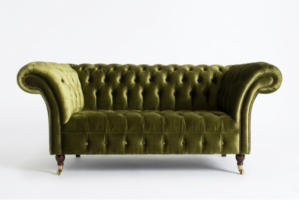 Klassische Sofa 2 Sitzer Chesterfield Couch Textil Samt Kristalle Grün Samt Neu
