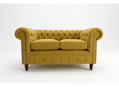 Chesterfield Sofa 2 Sitz Polster Couchen Couch Dreisitzer Gelb Sofas Samt Neu