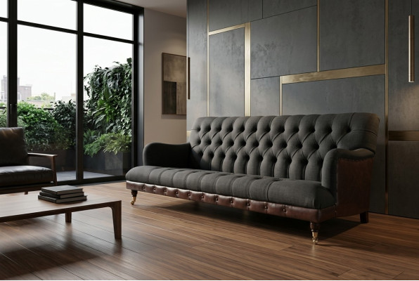 Klassische Chesterfield Couch 3 Sitzer Sofa Couch Samt Leder Blau Design Polster