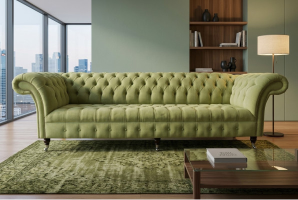 Klassische Chesterfield Sofa 4 Sitzer Sofas Couchen Leder Grün Design Polster