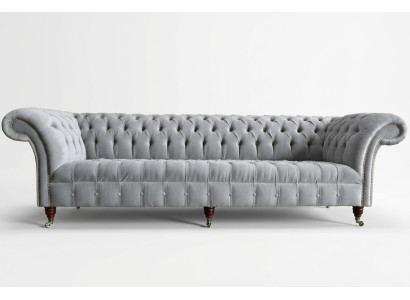 Klassische Chesterfield Sofa 4 Sitzer Sofas Couchen Leder Grau Design Polster